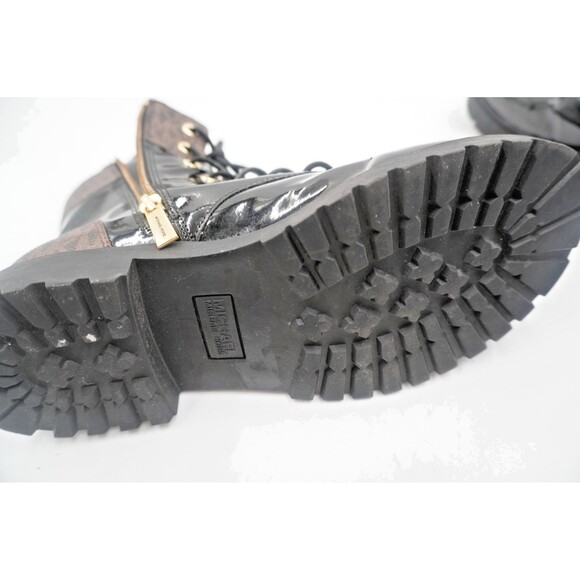 MICHAEL KORS Alistair Signature Monogram Combat Lug Sole Black Leather Boot 10M - Picture 13 of 15